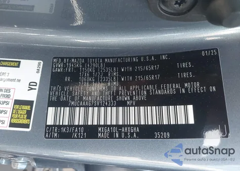 2025 Toyota Corolla Cross Le from USA, damaged, VIN 7MUCAAAG7SV124333